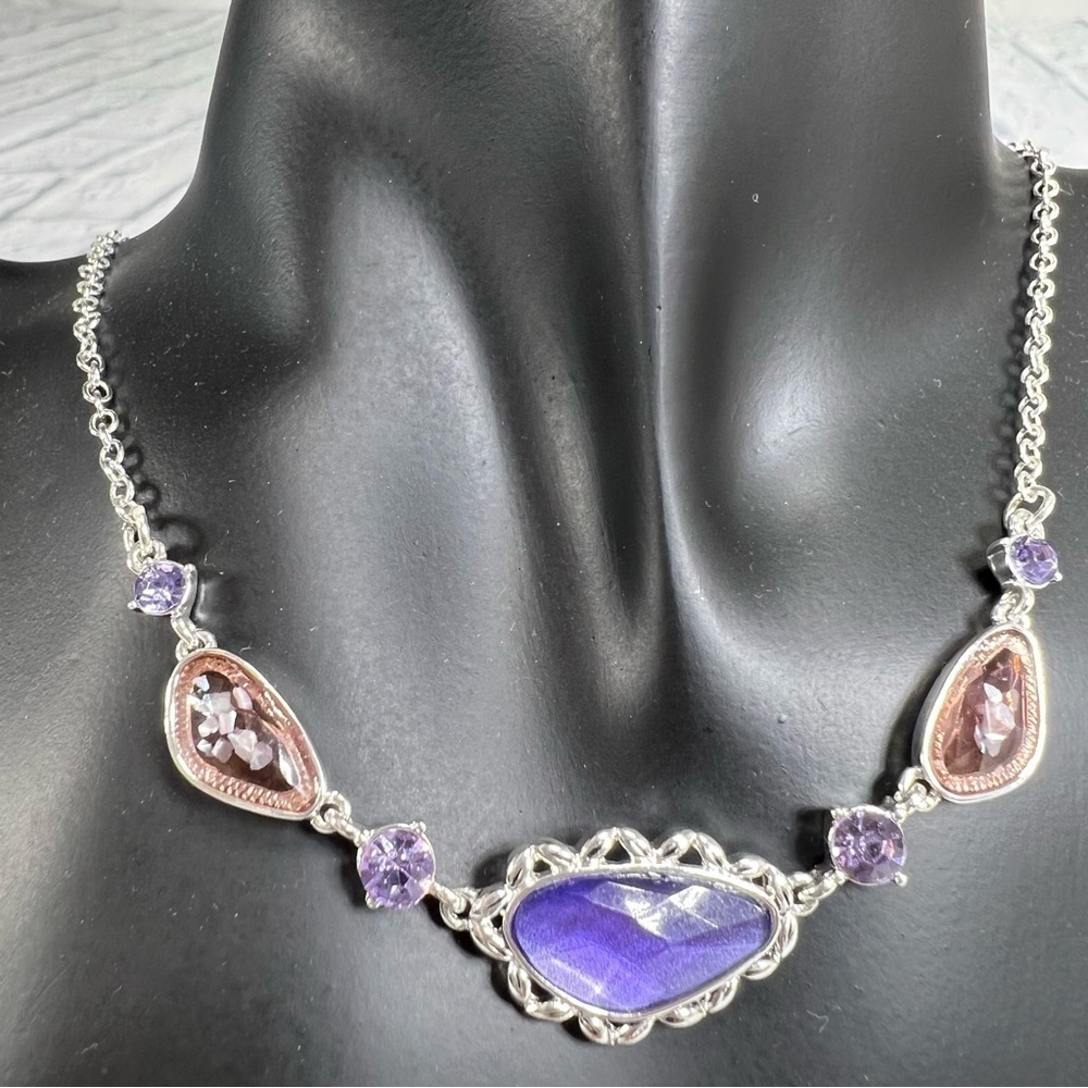 NEW Napier purple and pink on silver tone necklace